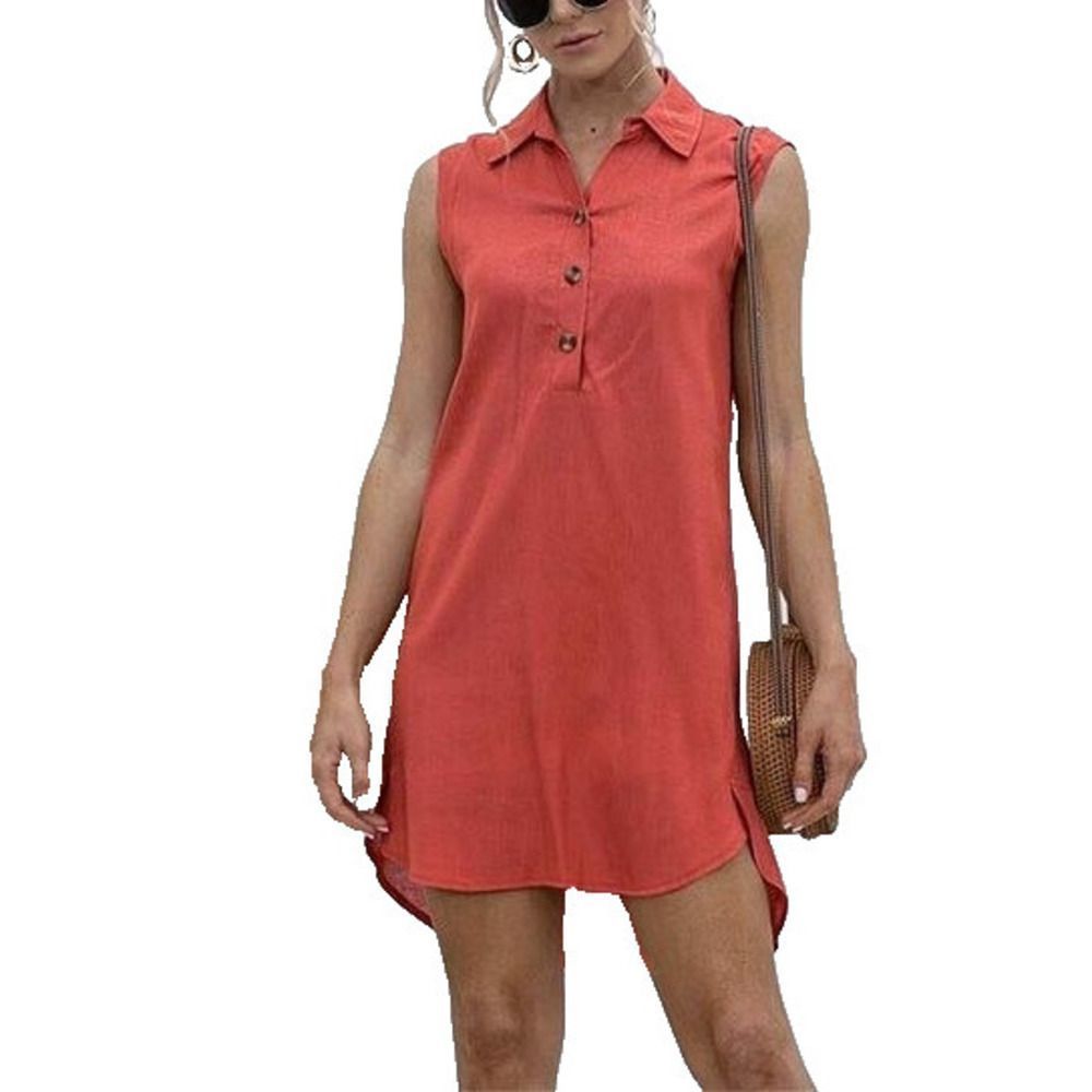 Lapentry Red Button Front Sleeveless Shirt Dress Size M